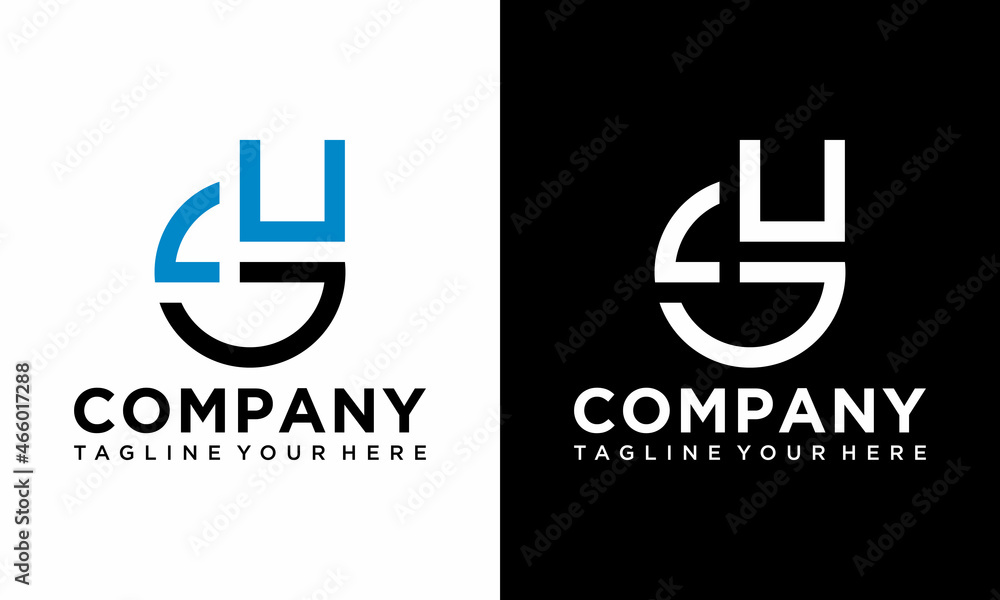 Initial letters SU circle shape monogram black and blue simple logo ...
