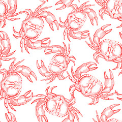 Wall Mural - Crabs, sea food , chalk retro vector seamless pattern isolated on bright background. Concept for print, cards, menu