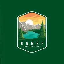 Banff National Park Emblem Patch Logo Illustration On Dark Background