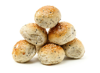 Wall Mural - small round breads with sesame on white background