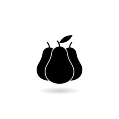 Wall Mural - Pear with shadow silhouette sign isolated on white