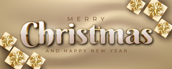 Editable text merry christmas on luxury design with dark theme and gift boxes decoration