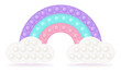 Popit rainbow on the clouds as a fashionable silicon fidget toys. Addictive antistress toy for fidget in pastel colors. Bubble sensory popit for kids fingers. Vector illustration isolated.