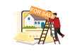 Man putting an ad for house selling Illustration concept. Flat illustration isolated on white background.