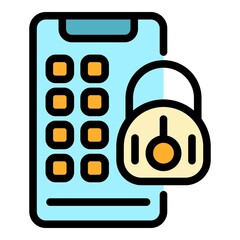 Sticker - Secured phone personal files icon. Outline secured phone personal files vector icon color flat isolated