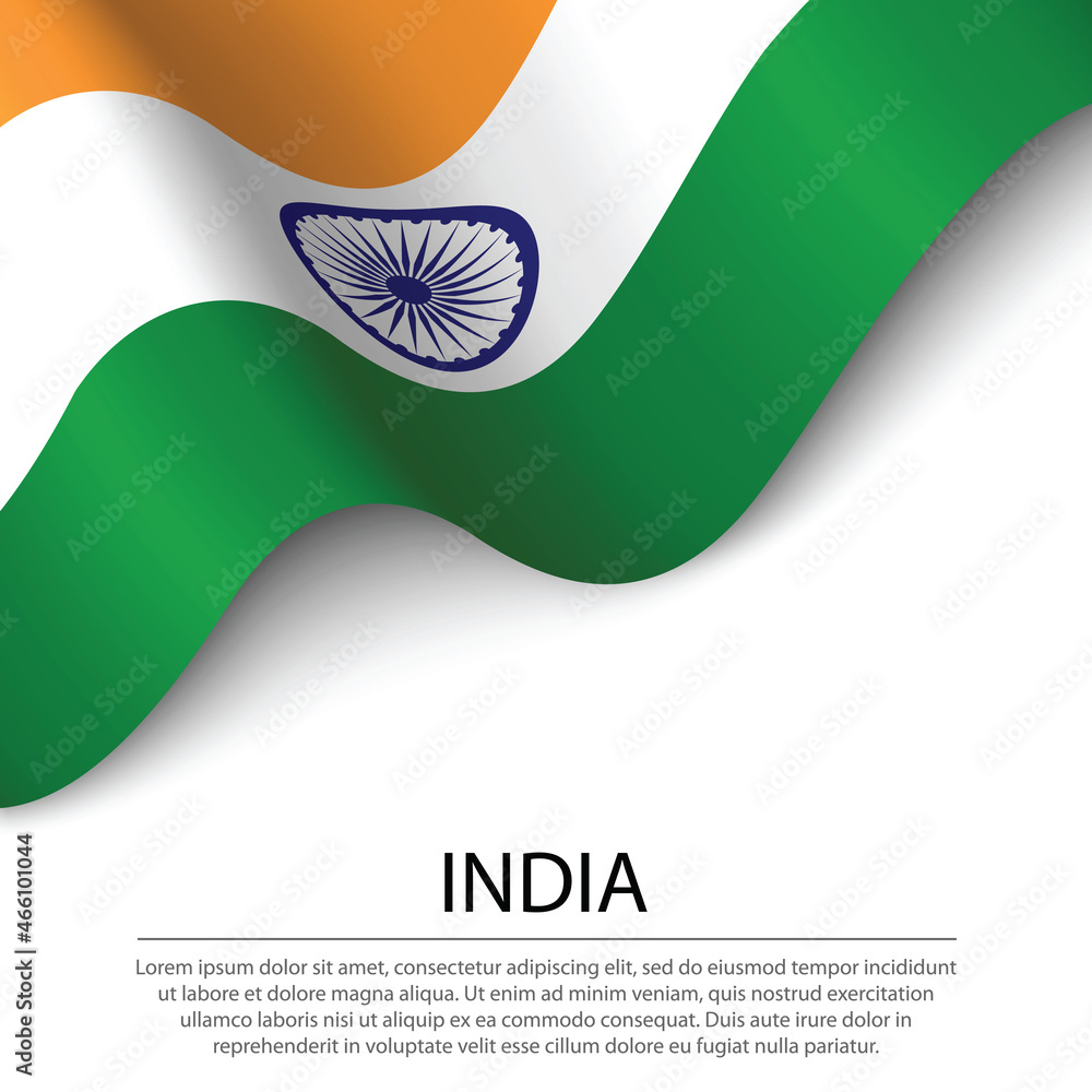 Waving flag of India on white background. Banner or ribbon template for ...