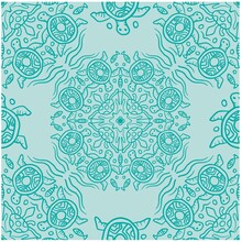Mandala Seamless Pattern Background With Turtle Ornament.