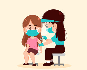 female doctor injecting vaccine to patient healthcare and medical concept drawn cartoon art illustration