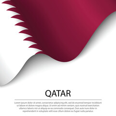 Waving flag of Qatar on white background. Banner or ribbon template for independence day