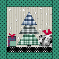 Sticker - Christmas patchwork bohoh vintage design print card