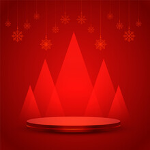 Red Merru Christmas Podium Background For Product Display