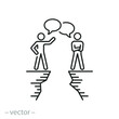 © Yurii - communication gap icon, business miscommunication, team crisis or conflict, negotiation people, speech message, thin line symbol on white background - editable stroke vector illustration