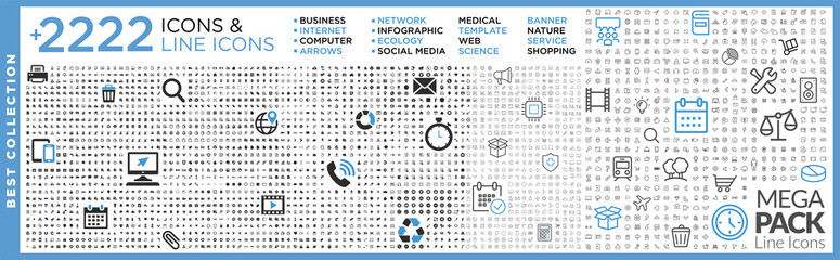 best collection 2222 icons: business, shopping, device, technology, medical, ecology, crypto, e-comm
