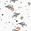 © katarsis stock - a beautiful and stunning repeated pattern of oceanic creatures called middle pinned flying fish exocoetus mesogaster in high definition free download perfect for fabrics, t-shirts, etc