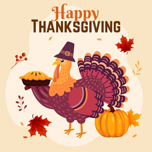 Happy Thanksgiving Template With Turkey Illustration