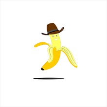 Yellow Banana Illustration Wearing A Cowboy Hat