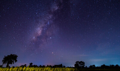 Wall Mural - panorama blue night sky milky way and star on dark background.universe filled with stars, nebula and