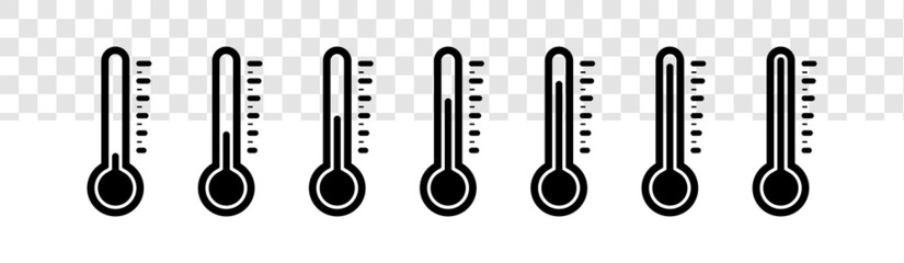 Wall Mural - Temperature icon set isolated on transparent background. Thermometer symbol with black color.