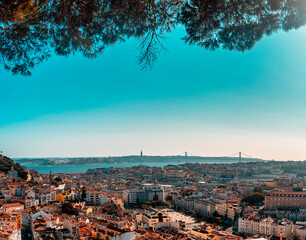 Wall Mural - Viewpoint over Lisbon, seen from the Senhora da Monte viewpoint