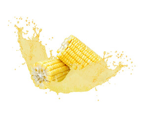 Fresh sweet corn smoothie juice (corn milk) splash isolated on white background.