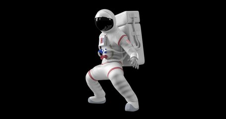 Wall Mural - astronaut making kung fu moves. attacking. luma channel. space and technology related 3d animation.