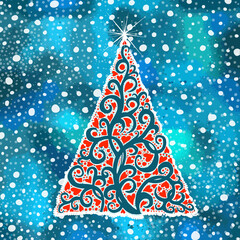 Wall Mural - Abstract beautiful Christmas tree. Winter background watercolor. Vector illustration