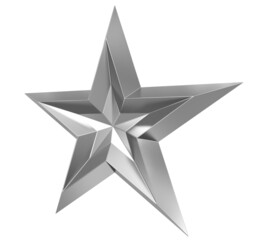 Wall Mural - 5 point star - christmas star - silver metal single isolated on white - 3d rendering