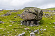 A view of a glacial erratic on limestones supports on the southern slopes of Ingleborough, Yorkshire, UK in summertime