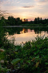 Wall Mural - Warm summer sunset on the Volga River