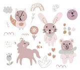 cute animals, Calming elements for baby shower, kid, fall and autumn, nature, Thanksgiving, stickers 