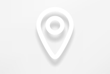 Poster - White contour map pin vector icon with realistic shadow