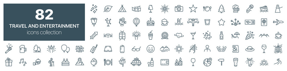 Poster - Travel and entertainment line icons collection. Vector illustration eps10