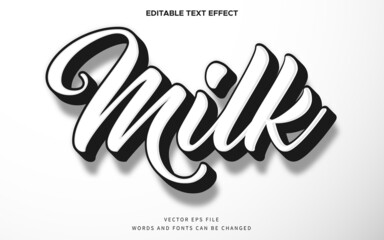 Black and white milk text effect. Editable 3d fancy font style perfect for logo, title or heading
