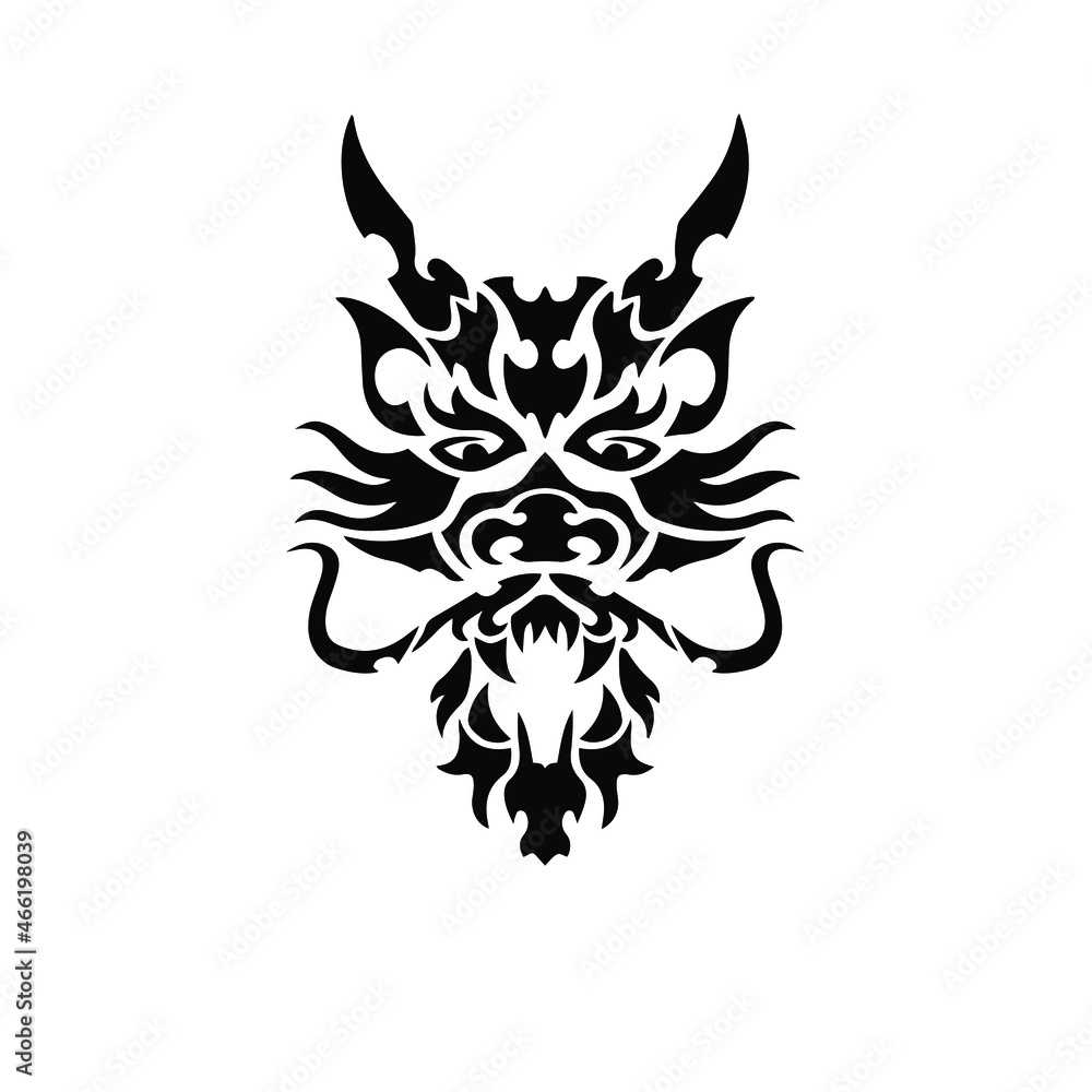 Black Tribal Dragon Head Logo on White Background. Tattoo Design ...