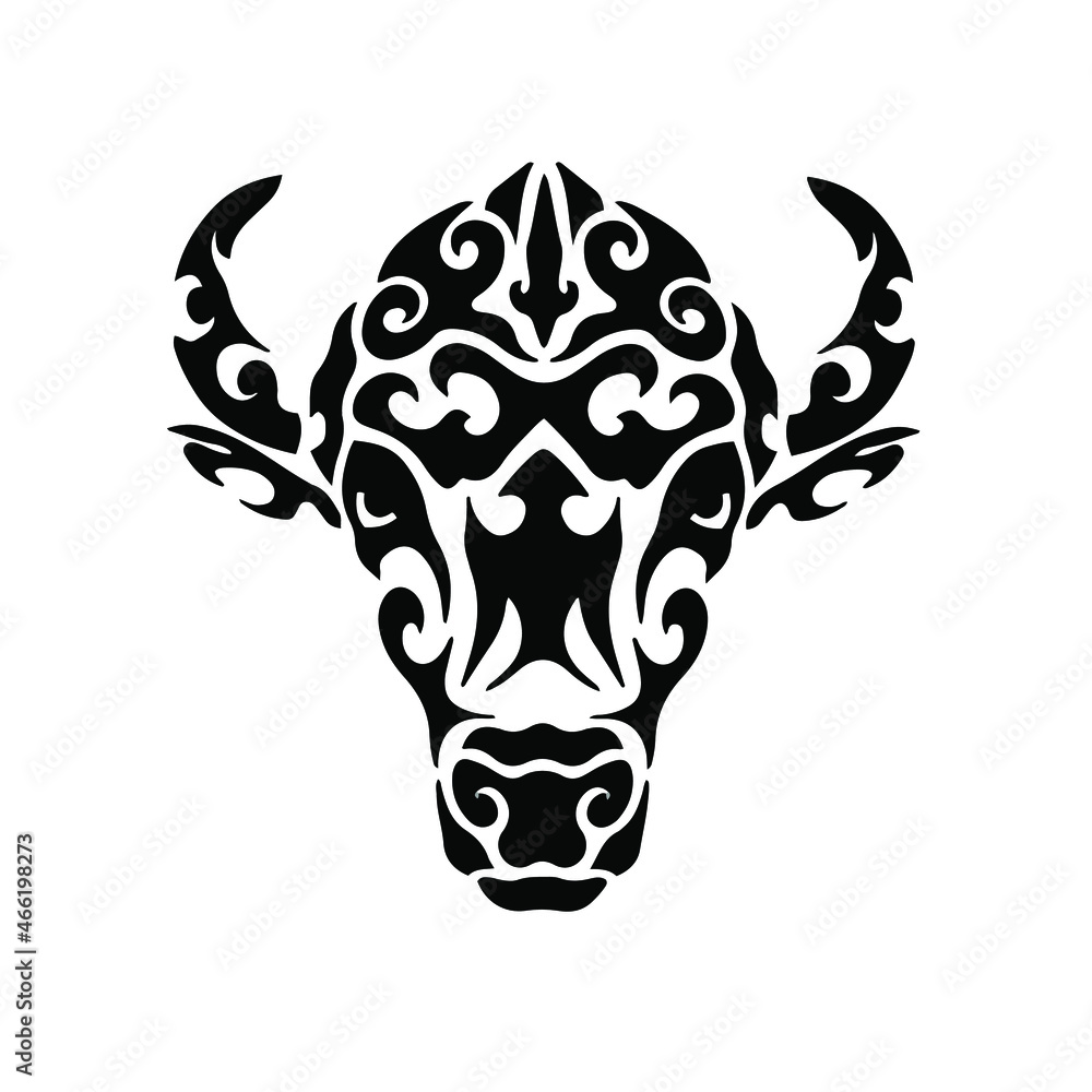 Black Tribal Bison Head Logo on White Background. Tattoo Design Stencil ...