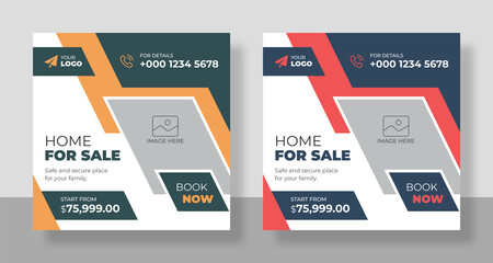 Poster - Set of Real estate social media post template design. Editable modern banner design with abstract flow shape and place for the photo. Usable for social media, website, sign, and banner.