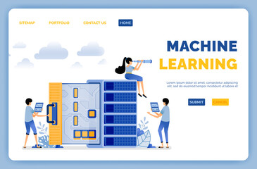 Wall Mural - Design of database in supporting machine learning performance in data processing and systems. vector illustration can be used for landing page, web, website, mobile apps, poster, flyer, ui ux