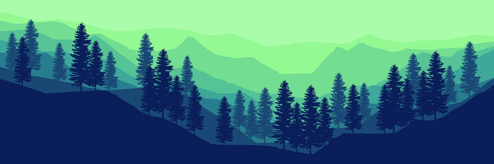 Wall Mural - explore forest mountain flat design vector banner template good for web banner, ads banner, tourism banner, wallpaper, background template, and adventure design backdrop	