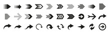 Black Arrows. Graphic Up And Down Icons. Back And Forward Direction Silhouette Symbols. Left Or Right Interface Navigation And Orientation Marks Mockup. Vector Isolated Pointer Signs Set