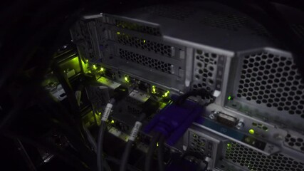 Wall Mural - blinking lights on dark internet server. concept of data center