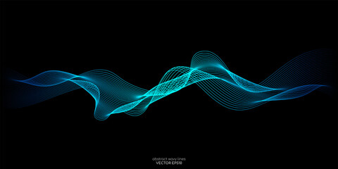 vector abstract light lines wavy flowing dynamic in blue green colors isolated on black background f