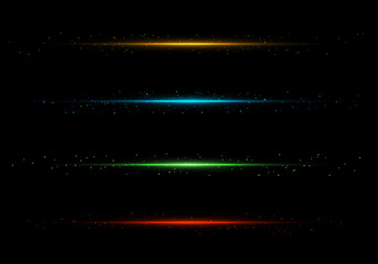 Wall Mural - set of lines lighting sparkling glitter dust isolated on black background