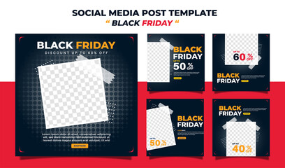 Wall Mural - Set of Creative Modern Black Friday sale social media post template  banner collection. best for business promotion. vector illustration