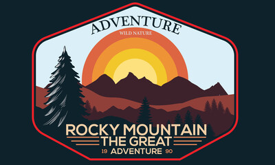 Rocky mountain adventure vector t shirt design.