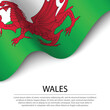 Waving flag of Wales is a region of United Kingdom on white back