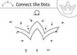Vector dot-to-dot and color activity with cute crown. Magic kingdom connect the dots game for children with king headwear. Fairy tale coloring page for kids. Printable worksheet.