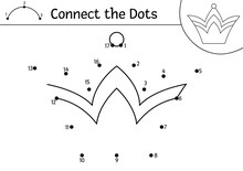 Vector Dot-to-dot And Color Activity With Cute Crown. Magic Kingdom Connect The Dots Game For Children With King Headwear. Fairy Tale Coloring Page For Kids. Printable Worksheet.
