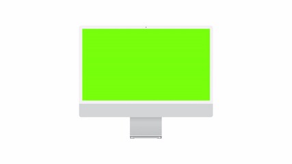 Animated PC Monitor Mockup with Green Screen Isolated on White Background