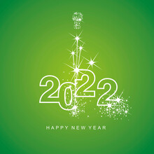 Happy New Year 2022 Greetings Firework White Line Design Numbers White Green Lucky Color Background