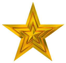 Wall Mural - 5 point star - christmas star - golden single isolated on white - 3d rendering